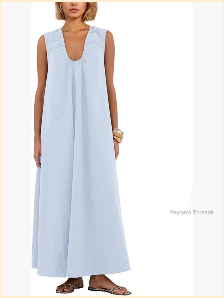 Flowy Maxi Dress Ruched Sleeveless Long Dress With Pockets Sundress
